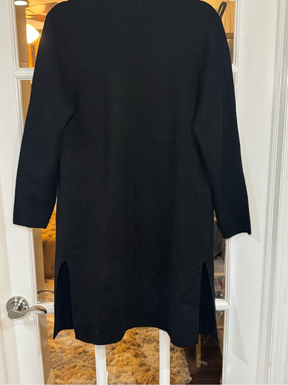 Black Open-Front Long Cardigan with Patch Pockets Slits Cover up, sweater - Picture 11 of 12